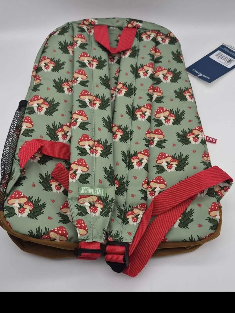 Aeropostale Mint Green With Mushroom Print Backpack with Red Accents NWT